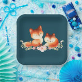2かわいい小さな赤いキツネ水色デザイン ペーパープレート (パーティー)