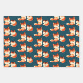 2かわいい小さな赤いキツネ水色デザイン ラッピングペーパーシート (正面2)