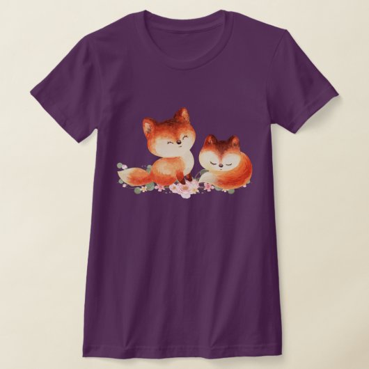 2かわいい小さな赤いキツネ水色デザイン Tシャツ (レイダウン)
