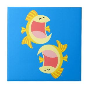2かわいい漫画の魚のタイルおよびTrivets タイル