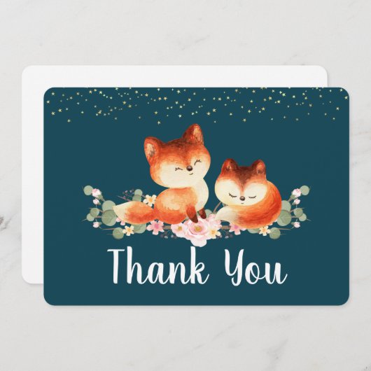 2かわいい赤いキツネありがとう サンキューカード (正面/裏面)