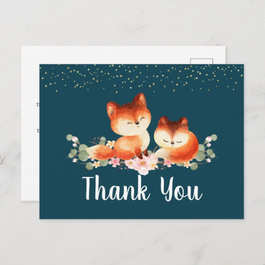2かわいい赤いキツネありがとう ポストカード (正面/裏面)