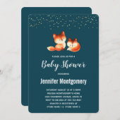 2かわいい赤いキツネ赤いシャワー 招待状 (正面/裏面)