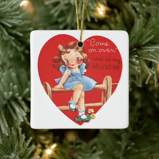 2かわいい違うヴィンテージバレンタインデーのハート セラミックオーナメント (ツリー)