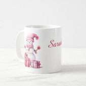 2かわいい雪だるま名前を追加クリスマスギフトコーヒーカップ コーヒーマグカップ (正面左)