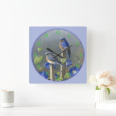 2かわいい青い鳥がポストに スクエア壁時計 (ホーム)