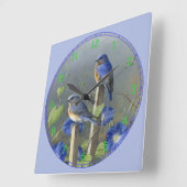 2かわいい青い鳥がポストに スクエア壁時計 (傾斜)