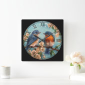 2かわいい鳥の枝にローマ数字のファインアート スクエア壁時計 (ホーム)