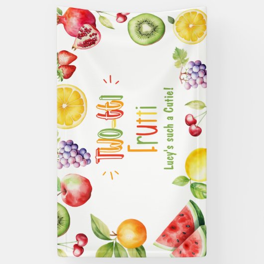 2かわいこちゃん2歳の誕生日のような2つの果物 横断幕 (縦)