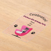 2かわいらし世紀中頃の猫ピンクの椅子は誕生日 アクリル招待状 (レイダウン)