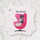 2かわいらし世紀中頃の猫ピンクの椅子水玉模様 フェイバータグ (正面)