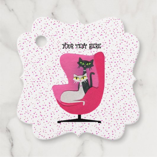 2かわいらし世紀中頃の猫ピンクの椅子水玉模様 フェイバータグ (正面)