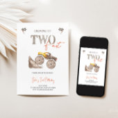 2さいのバースデーに最適！黄色のモンスターカートの招待状 招待状