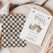 2さいのバースデーに最適！黄色のモンスターカートの招待状 招待状