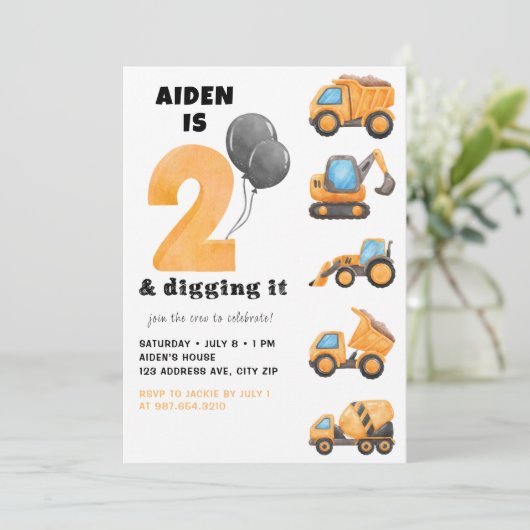 2そしてそれを掘る誕生日パーティーの招待ボーイズ 招待状 (スタンド正面)