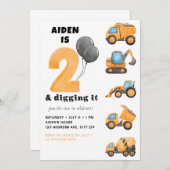 2そしてそれを掘る誕生日パーティーの招待ボーイズ 招待状 (正面/裏面)