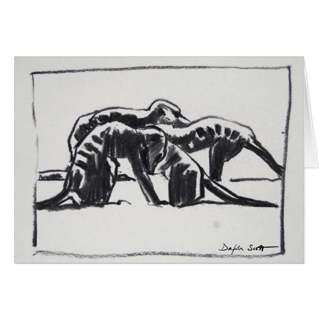 2つに手入れをするMeerkats -芸術カード (正面横)