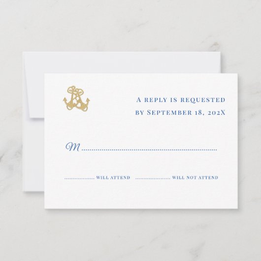 2つのいかりホワイトネイビシンプルーの返信カード 招待状 (正面)