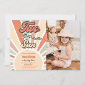 2つのおもしろいの太陽の太陽の太陽の光の2番目の誕生日の写真 招待状 (正面)
