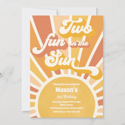 2つのおもしろいの太陽の日差し2nd誕生日パーティー 招待状 (正面)