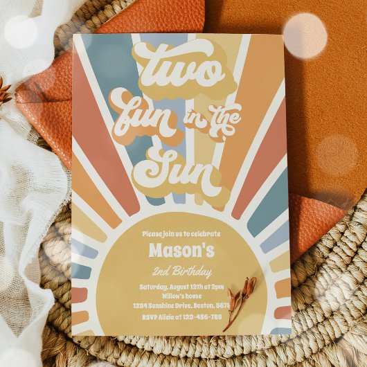 2つのおもしろいの太陽の日差し2nd誕生日パーティー 招待状