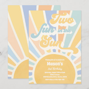 2つのおもしろいの太陽の日差し2nd誕生日ブルーレイズ 招待状
