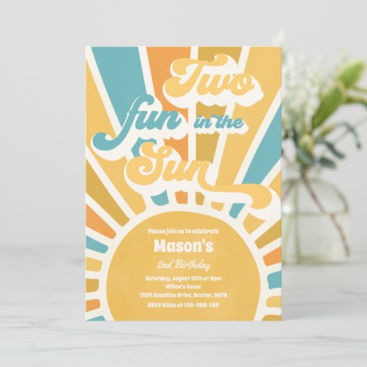 2つのおもしろいの太陽の日差し2nd誕生日ブルーレイズ 招待状 (スタンド正面)