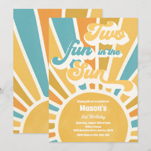 2つのおもしろいの太陽の日差し2nd誕生日ブルーレイズ 招待状