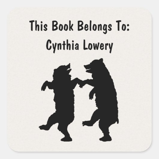 2つのおもしろいシルエットブラックベアーズ踊り スクエアシール (正面)