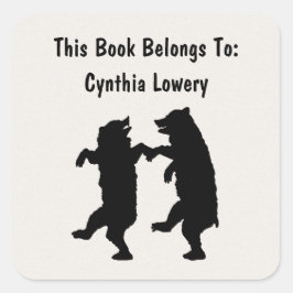 2つのおもしろいシルエットブラックベアーズ踊り スクエアシール