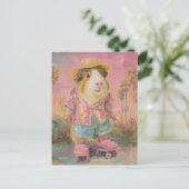 2つのおもしろいスケートボード上のモルモット ポストカード (スタンド正面)