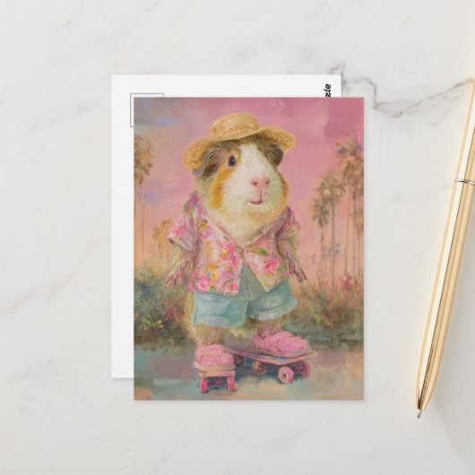 2つのおもしろいスケートボード上のモルモット ポストカード (正面/裏面インサイチュ)