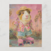 2つのおもしろいスケートボード上のモルモット ポストカード (正面)