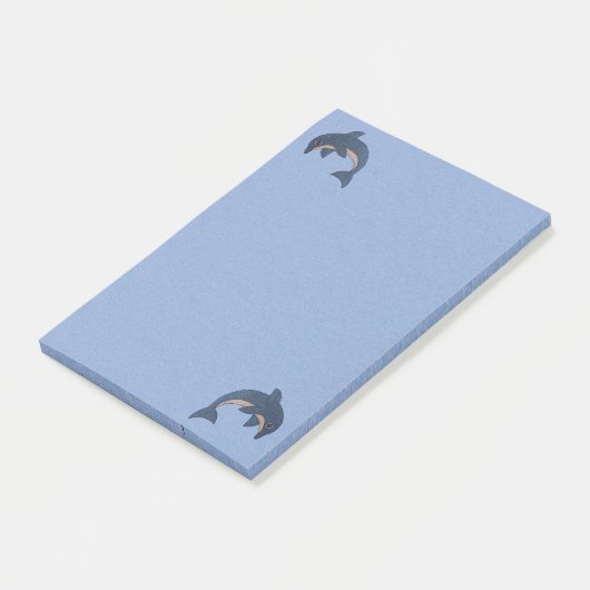 2つのおもしろいマンガタイプのイルカが青い白をジャンプ ポストイット (アングル)