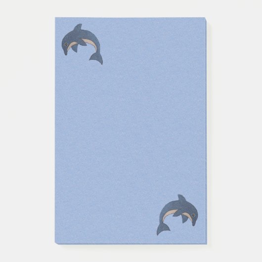 2つのおもしろいマンガタイプのイルカが青い白をジャンプ ポストイット (正面)