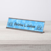 2つのおもしろい漫画カタツムリ絞り染めブルーシェル デスクネームプレート (正面)