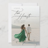 2つのお洒落ハートの台本の写真結婚 招待状 (正面)