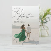 2つのお洒落ハートの台本の写真結婚 招待状 (スタンド正面)