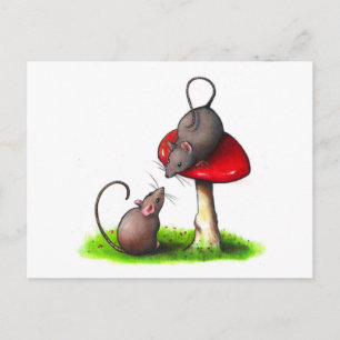 2つのかわいく小さいネズミおよびToadstool: アートワーク ポストカード