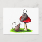 2つのかわいく小さいネズミおよびToadstool: アートワーク ポストカード (正面)