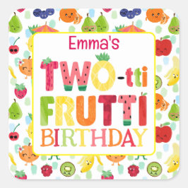 2つのかわいこちゃんフルーツフルーツ2nd誕生日パーティー スクエアシール