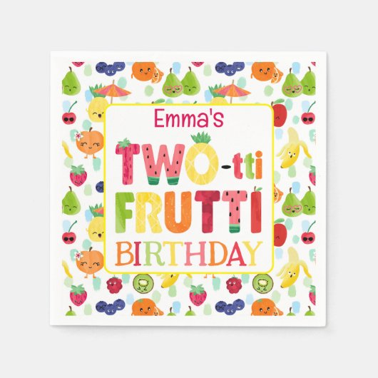 2つのかわいこちゃんフルーツフルーツ2nd誕生日パーティー スタンダードカクテルナプキン (正面)