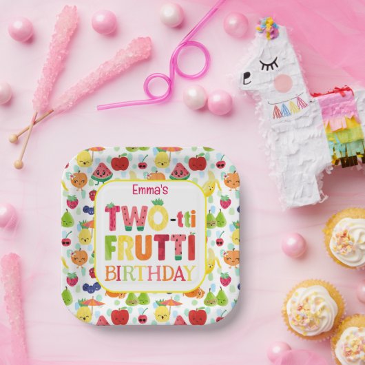 2つのかわいこちゃんフルーツフルーツ2nd誕生日パーティー ペーパープレート (パーティー)