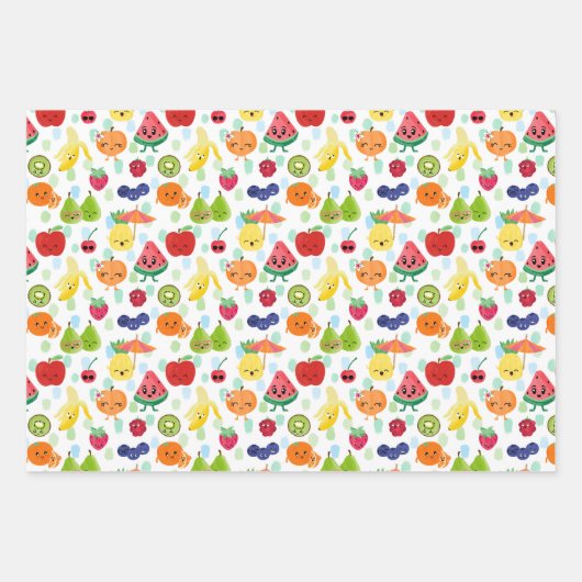 2つのかわいこちゃんフルーツフルーツ2nd誕生日パーティー ラッピングペーパーシート (正面2)