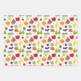 2つのかわいこちゃんフルーツフルーツ2nd誕生日パーティー ラッピングペーパーシート
