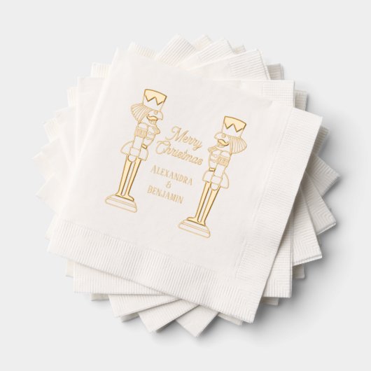 2つのくるみ割り人形メリークリスマスカップルまたはファム名 箔ナプキン (インサイチュ (積み重ね))