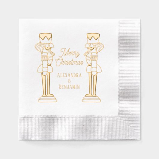 2つのくるみ割り人形メリークリスマスカップルまたはファム名 箔ナプキン (正面)