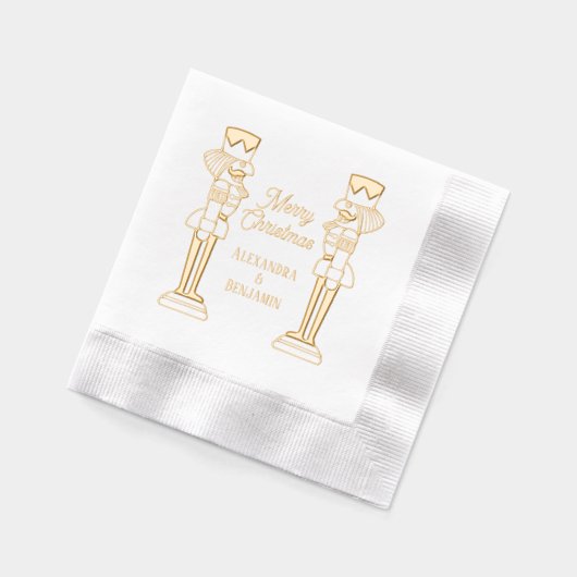 2つのくるみ割り人形メリークリスマスカップルまたはファム名 箔ナプキン (左)