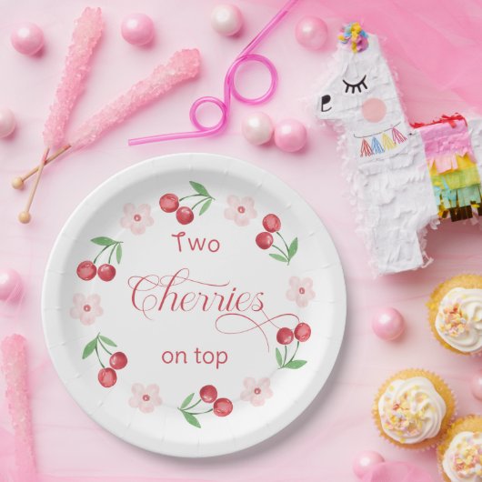 2つのさくらんぼオントップツインズベビーシャワー ペーパープレート (パーティー)