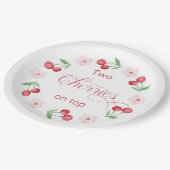 2つのさくらんぼオントップツインズベビーシャワー ペーパープレート (アングル)